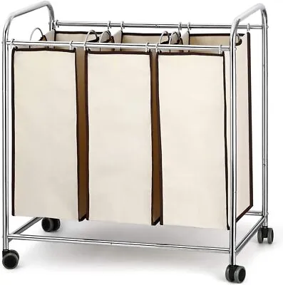 3 Bag Laundry Hamper Cart With Heavy Duty Rolling Lockable Wheels Laundry Sorter • $38.79