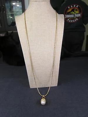 Cute Vintage LCI Faux Pearl Large Acorn 32  Long Gold Tone Serpentine Necklace • $14.99