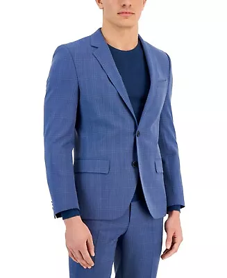 HUGO Boss Mens Slim-Fit Plaid Superflex Suit Jacket 46R Wool Sport Coat • $125.99
