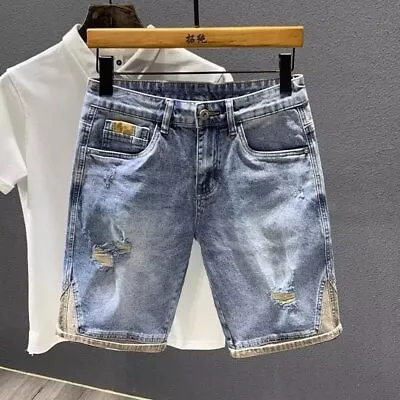 Vintage Ripped Denim Shorts Men's Summer Straight Leg Casual Short Bottoms Jeans • $25.84