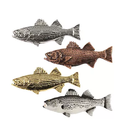 Large Pewter Atlantic Striped Bass Fish Lapel Pin Or Refrigerator Magnet S050 • $17.89