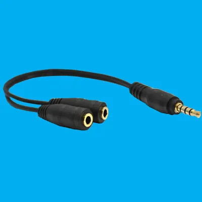 Black And Gold 3.5mm 4 Pole Headphone Splitter Jack Plug To Dual 4 Pol Earphone • £3.99