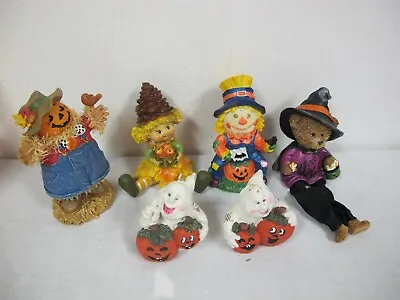 Halloween Fall  Resin Figures (6) Scarecrow Girl Ghosts Bear  Witch Shelf Sitter • $19.95