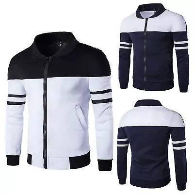 Winter Men's Casual Coat Zipper Patchwork Long Sleeve Sports Jacket Blouse Tops • $33.99