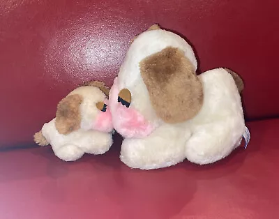 Vintage 1974 Wallace Berrie Cream Puff Musical Kissing Dog & Puppy Plush • $24.99