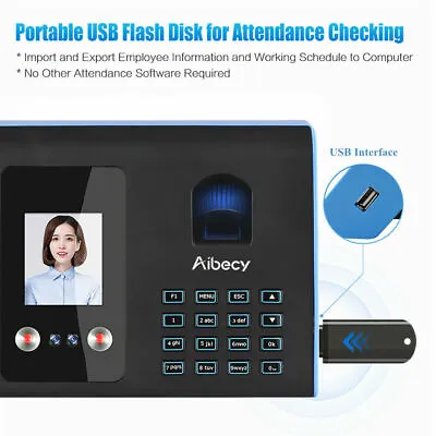 £145.99 • Buy Biometric Time Attendance Machine Face Fingerprint Password System USB Clock In