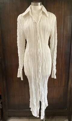 £335.62 • Buy ACNE STUDIOS Ivory Crinkled Cotton Gauze Midi Shirt Dress Size EU 36 US 4 NWOT