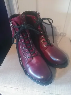 New Miz Mooz Women's Parish Lace Up (side Zip) Combat Style Boot In Red Sz 39 • $90