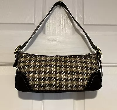 COACH~Brown Wool Houndstooth Tweed Leather Suede Shoulder Bag • $75