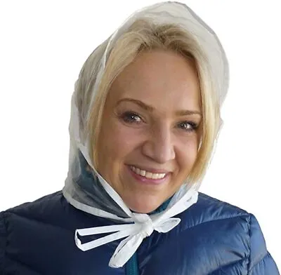 Clear Rain Wind Hat Ladies Hair Protector Hood Bonnet Tie Strings UK • £3.95