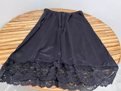 VINTAGE SLIP SKIRT LINGERIE SILKY BLACK By VASSARETTE Sz XL • $3.25