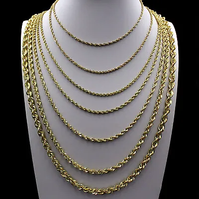 Real 10K Yellow Gold 2mm-6mm Diamond Cut Rope Chain Bracelet Necklace 16 - 30  • $599.99