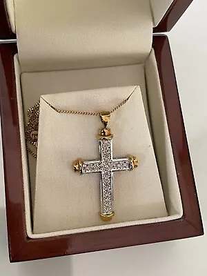 9ct Gold And Diamond Cross Pendant And Necklace.  0.33 Carat Of Diamonds • £150