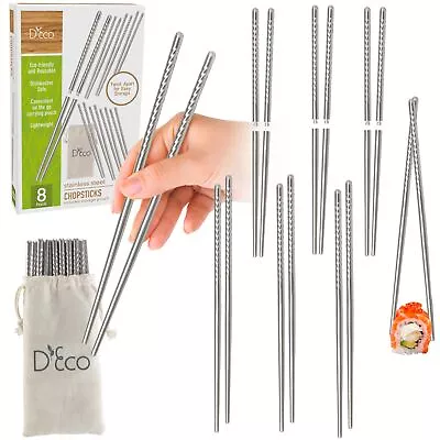 D'Eco Reusable Metal Chopsticks (8 Pairs) - Includes 8 Sets Of Stainless Stee... • $18.16