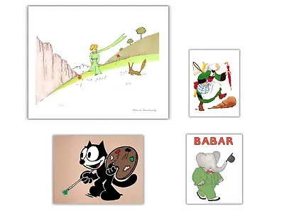 Bundle- 4 Assorted Saint Exupery Becassine Felix The Cat Babar Posters • $199