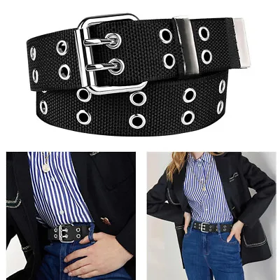 2-Row Studded Canvas Belts Double Grommet Holes Waist Strap Punk Accessories • £5.59