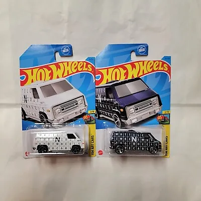 2023 Hot Wheels HW Art Cars 2/10 70s Van #16 White Dark Blue 2 Car Lot • $6.50