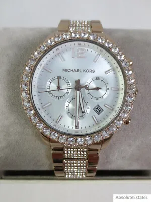 NEW Michael Kors Oversized Layton Pale Rose Gold Glitz Crystal Watch MK6791 NIB • $164.99