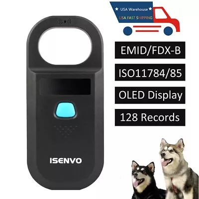 Handheld Pet Microchip Scanner Animal RFID Reader ISO 11784 11785 FDX-B ID64 • $29.61