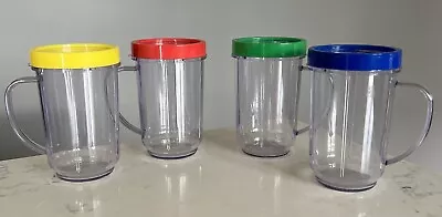 Magic Bullet Blender Set Of 4 Clear Party Mugs With Color Rings Lids Gaskets • $11.97