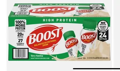 Boost High Protein Nutritional Drink Very Vanilla 24 Count 8 Oz Each  Exp 11/24 • $40.95