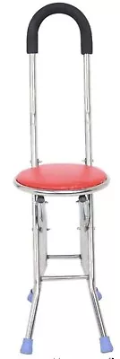 Four Leg Folding Aluminium Cane Seat Folding Walking Stick Chair 4 Leg Stool • £39.99