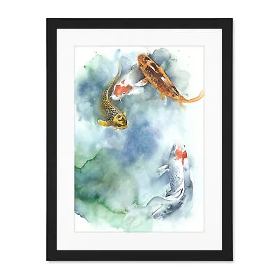 Japanese Koi Fish Pond Large Framed Art Print Wall Poster 18x24 Inch • £36.99