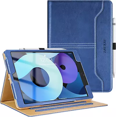 IPad 10.2  Leather Case (2021/2020/2019) Pencil Holder Auto Wake/Sleep Blue • £10.99