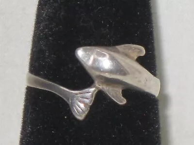 Vintage .925 Sterling Silver Ring Dolphin Fish Wrap Around Tail Size 7 • $21.25