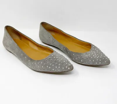 J. Crew Amelia Gray Faux Suede Studded Ballet Flats Slip On Shoes Size 8 • $14.99