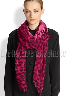 $328.07 • Buy ALEXANDER MCQUEEN Fuchsia SKULL Animal Print 52 -Square Silk Scarf NEW Authentic