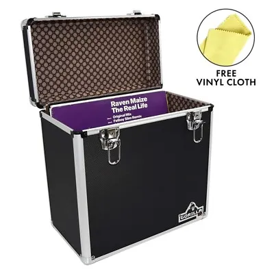 Gorilla LP 50 12  Vinyl Record Storage Box Case (Black) With FREE Cleaning Cloth • £29.95