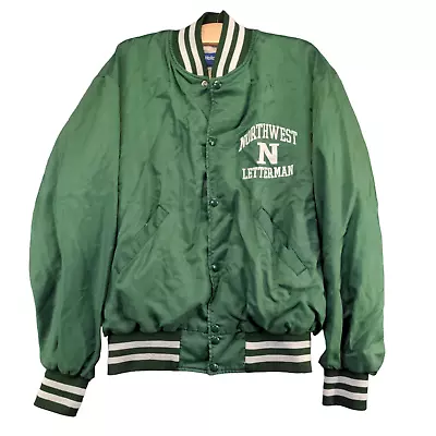 Holloway Mens Northwest Letterman Varsity Jacket Green Large Snap Button Vintage • $25