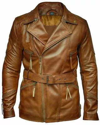 Brown Long Coat Men Military Overcoat Mens Brown Long Leather Jacket • $176.12