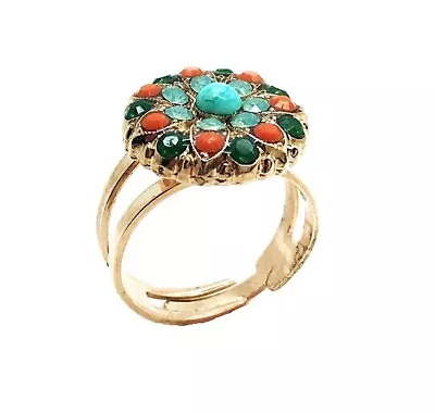 Ring By Mariana Amazonite Agat Ruby Turquoise & Green Austrian Crystals Roun... • $67