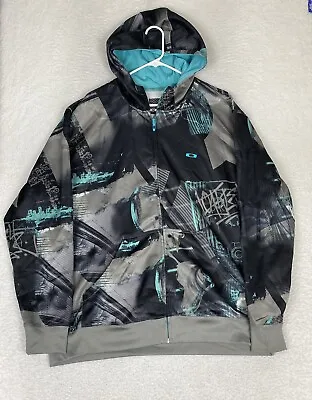 Vintage Y2K Oakley Zip Hoodie Mens XL Blue Skull Bones Full Zip • $29.88