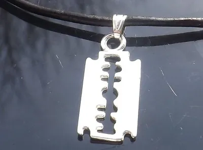 £3.24 • Buy Handmade Leather Cord 16-30 Inch Necklace With Silver Razor Blade Pendant