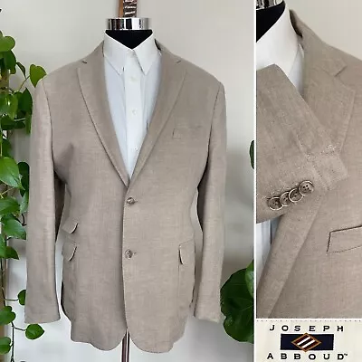 Joseph Abboud Mens Two Button Blazer Beige Linen Sport Coat Jacket Size 46R • $55.96