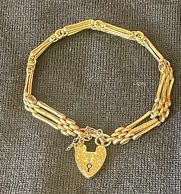 9ct Gold Bracelet Three Bar Gate Braclet Ornate 11.2g • £231