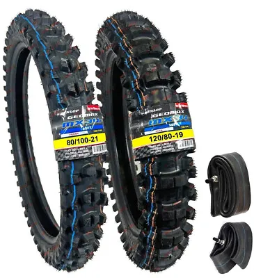 Dunlop Mx34 Geomax 80/100-21 & 120/80-19 Tire Set+tubes Yamaha Yz250 Yz400 Yz450 • $206.90