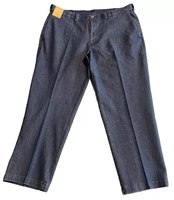 Haggar Mens 40x29L Blue Denim Pants Slacks Classic Fit Comfort Stretch Waist NEW • $19.52