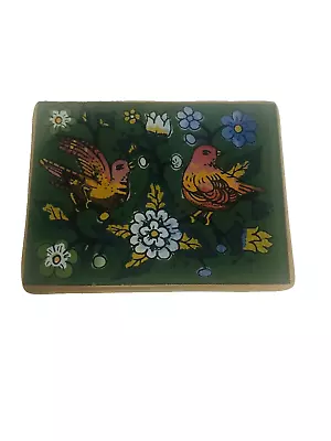 Vintage Wood Trinket Box With Reverse Painted Glass Top & Sides Yonah Imports • $9.99