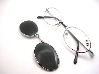 Power +2.50  Reading Glasses With Magnetic Tint Clip Indoors Outdoors Oval Frame • $21