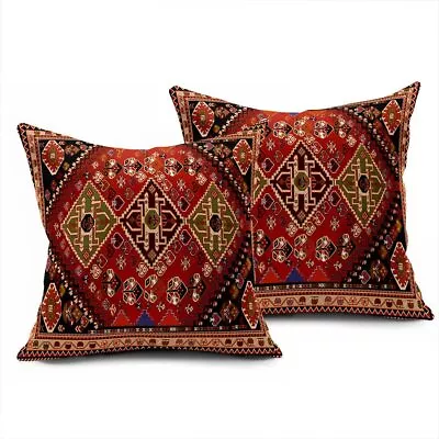 Set Of 2 Throw Pillow Covers Tribal Persia Abstract Moroccan Orange Red Carpet R • $19.70