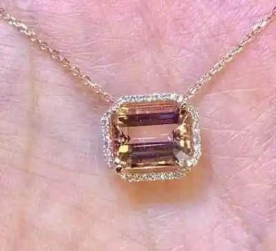 2CT Emerald Lab Created Morganite Diamond Women's Pendant K Rose Gold Plated • $80.49