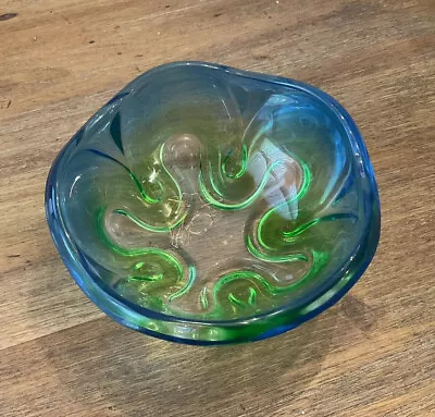 Mikasa Royal Symphony Art Glass Bowl Blue And Green Ribbon Swirl 6” • $24.99