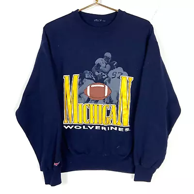 Vintage Michigan Wolverines Sweatshirt Small Blue Ncaa Football 90s • $33.99