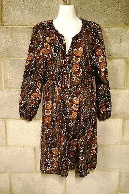 Odd Molly Brown Patterned Lightweight Organic Cotton L/s Dress…size 3…vgc... • $35
