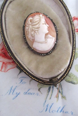 £24 • Buy Vintage Silver & Marcasite Shell Female Portrait Cameo Brooch Pin