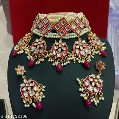 Bollywood Indian Gold Plated Meenakari Choker Necklace Wedding Party Jewelry Set • $18.36